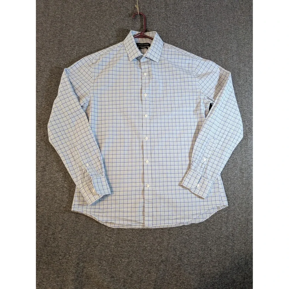Tommy Hilfiger Shirt Men's Button Up Sz L Blue Plaid Slim Fit Long Sleeve